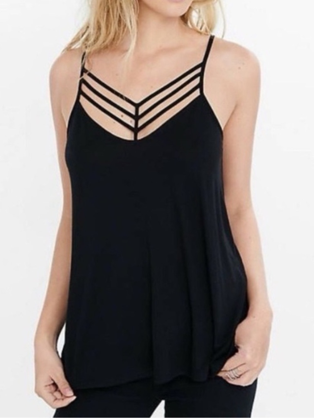 Express One Eleven Black Strappy V-Neck Camisole